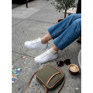 Paul Green Hadley White Pebbled Leather Low Top Sneakers Womens Size 6 US 3.5 UK